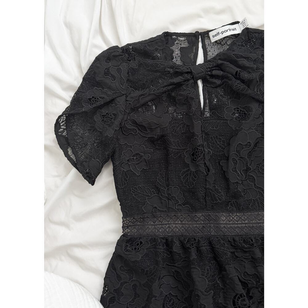 Self-Portrait Black Lace Cap Sleeve Mini Dress Cocktail Party size US 4 - Picture 8 of 11